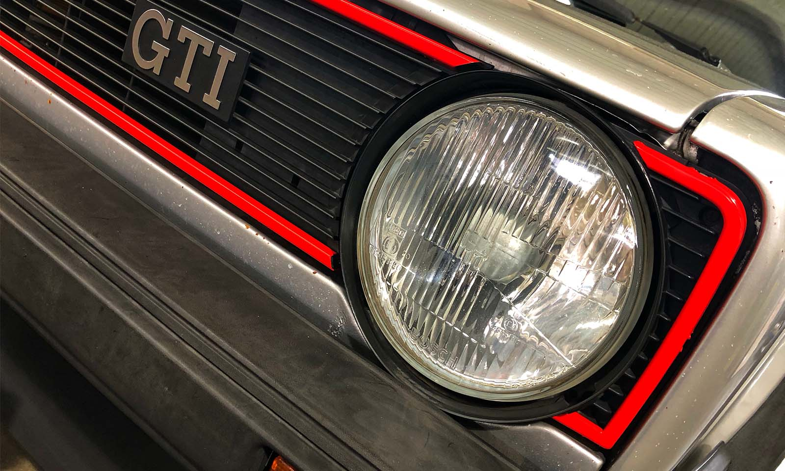 Erkner Classic, VW Golf Modell Frontscheinwerfer in Nahaufnahme